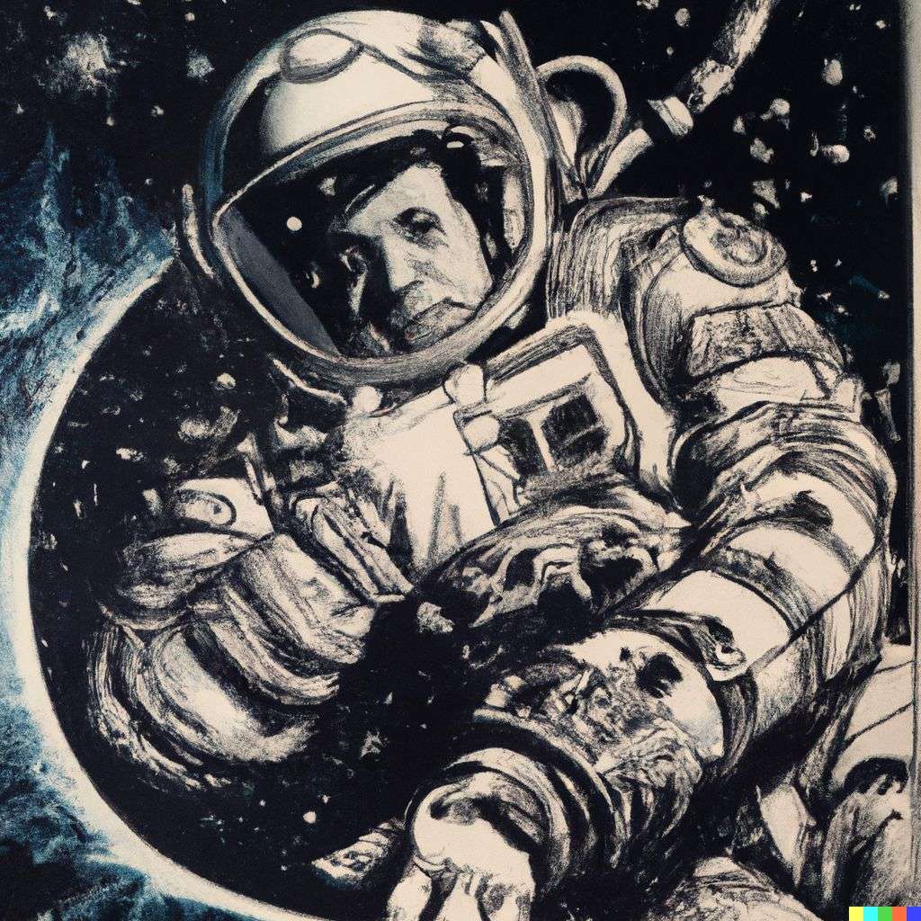 an astronaut, print by Bernie Wrightson